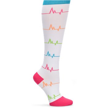 White EKG Nurse Mates Compression Socks Wide Calf